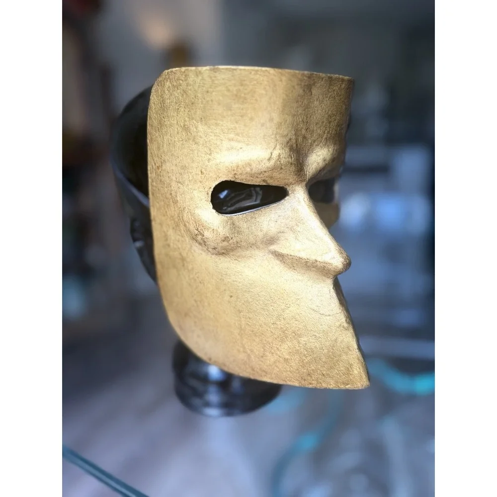 Vintage Fiorentina Gold Venetian Bauta Mask Signed Italy Paper Mache Mardi Gras